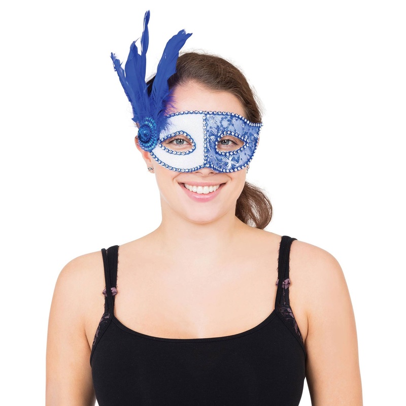 Eye mask with feather blue-white
