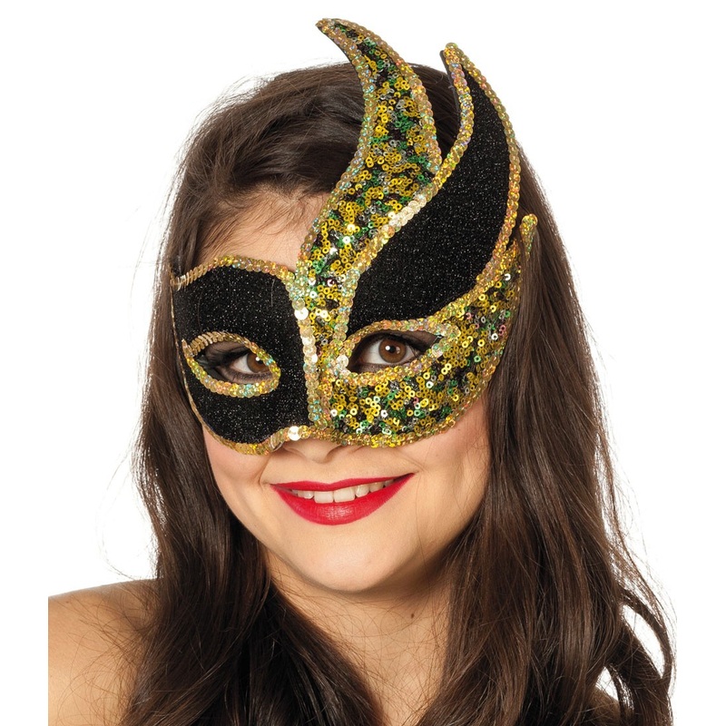 Wonderful sequin swan mask gold-green