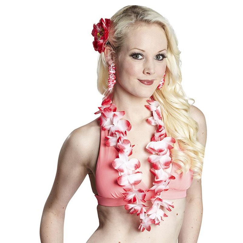 3-piece Hawaii flower set red-white