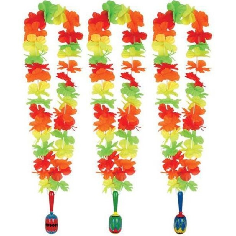Colorful Hawaiian necklace with a maraca pendant