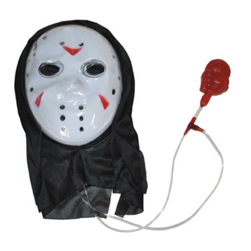 Halloween hockey mask with fake blood