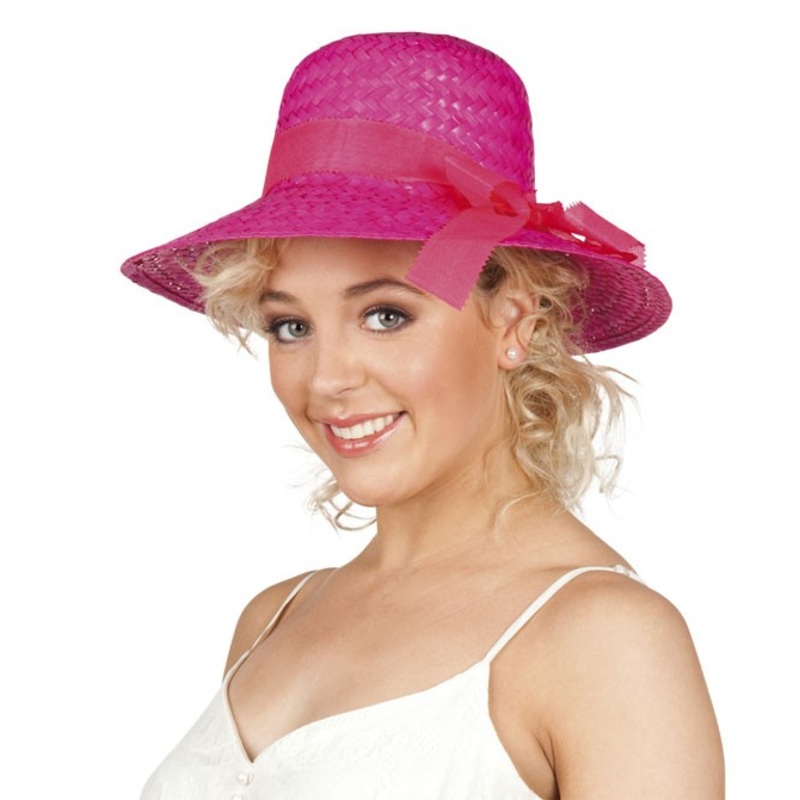 Pink summer straw hat