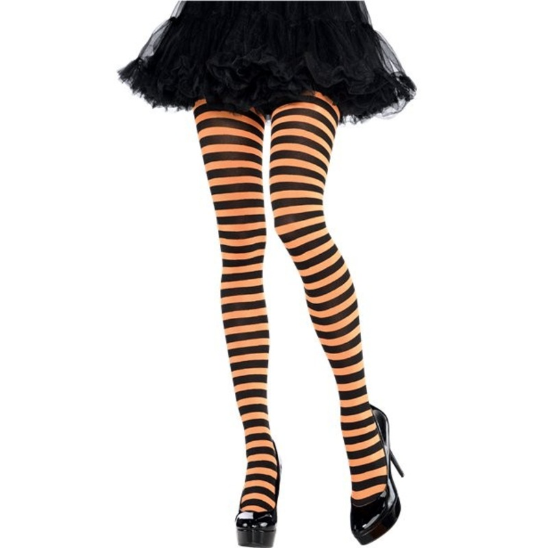 Striped tights black-orange