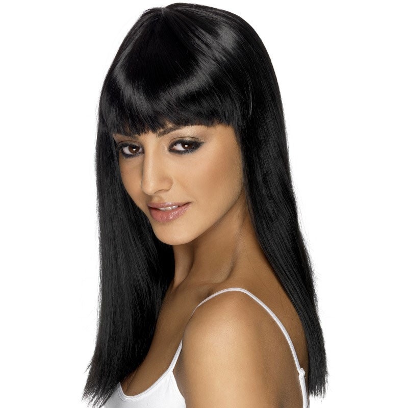 Black long hair wig with bangs