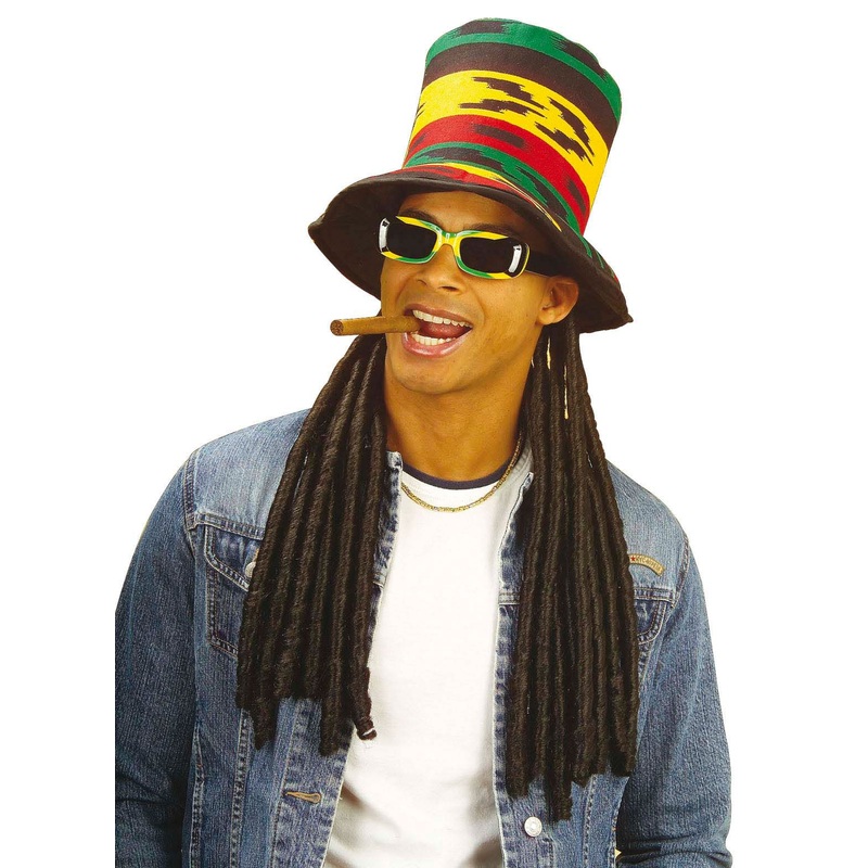 Colorful bobby rasta top hat with dreadlocks