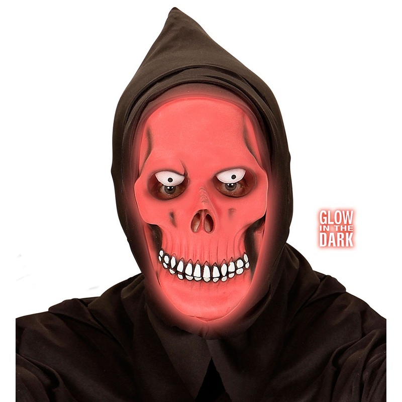 Skeleton mask bright red with hood