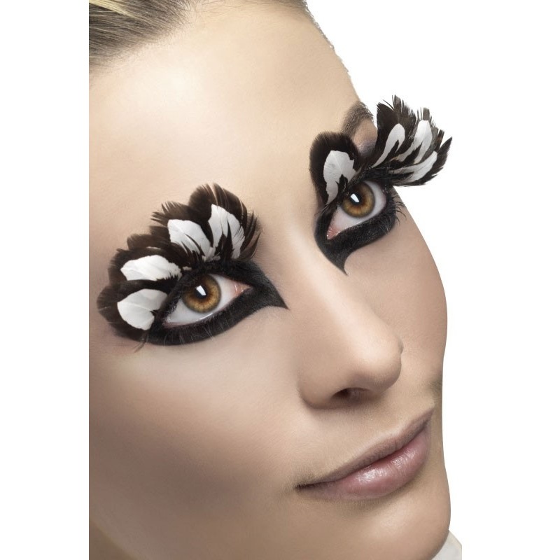 Voluminous full feather eyelashes black and white