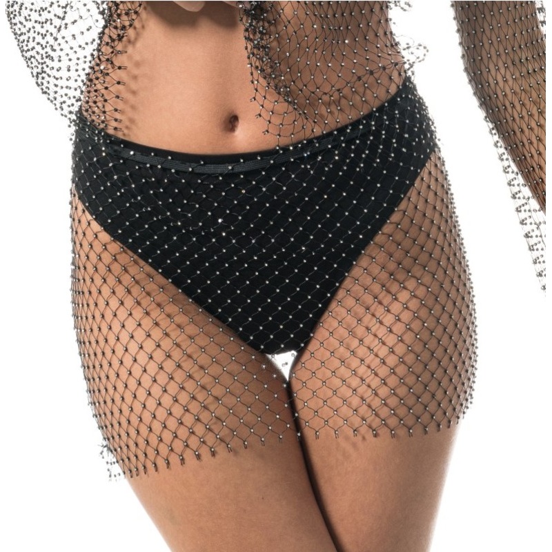 Black mesh skirt with rhinestones