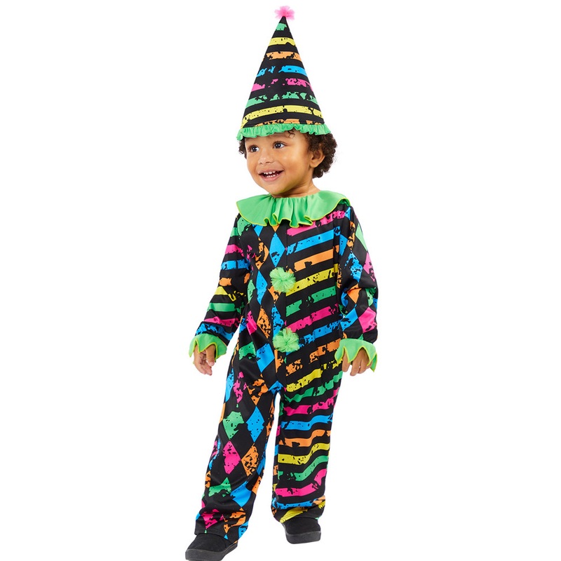 Mini neon horror clown kids costume