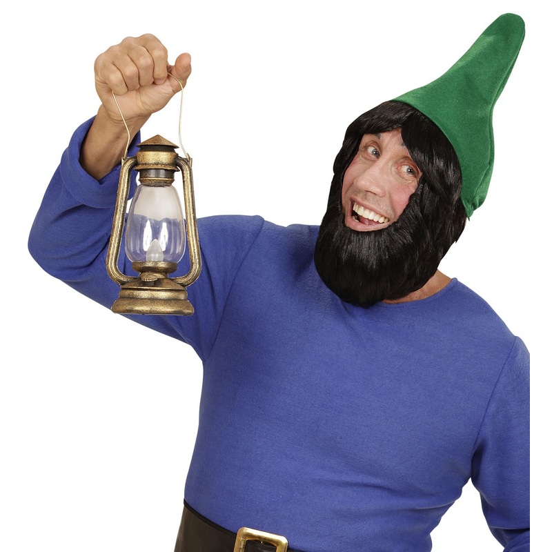 Black dwarf wig with beard and cap