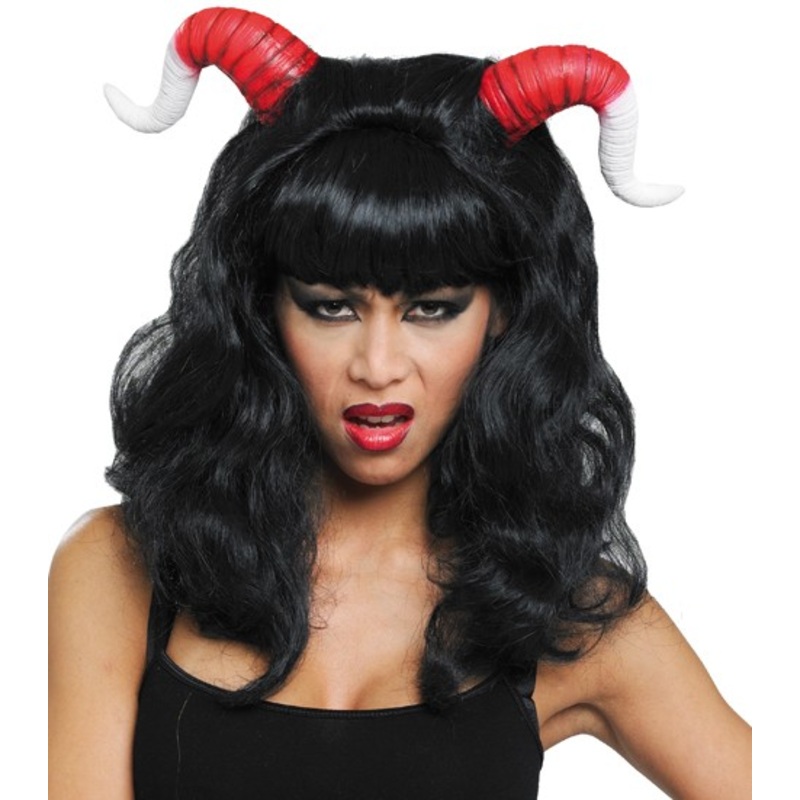 Devil Demon Wig Ladies Horns Red Black Devil