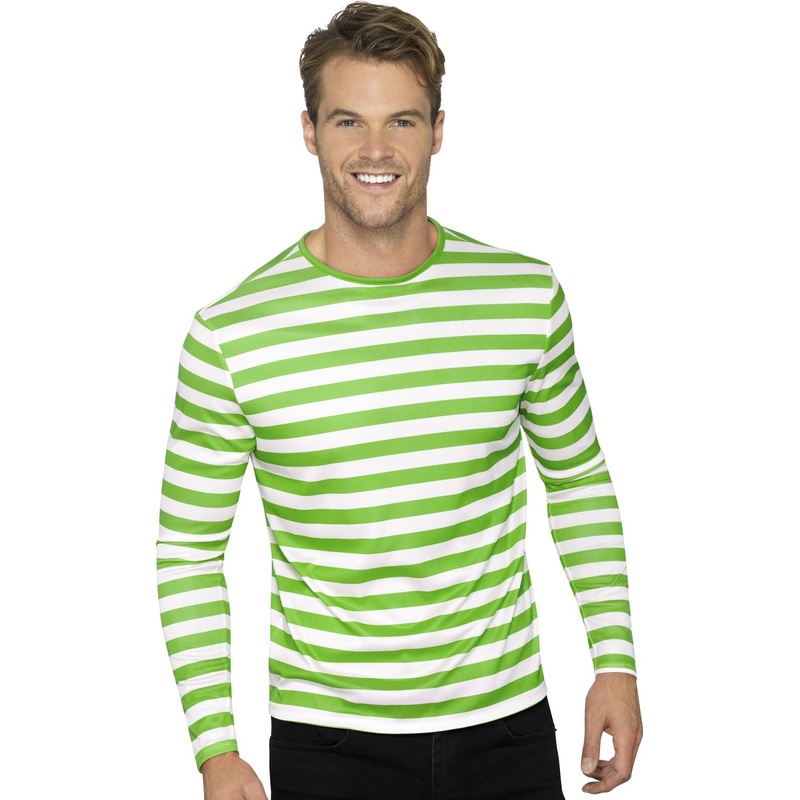 Long sleeve striped shirt green-white S