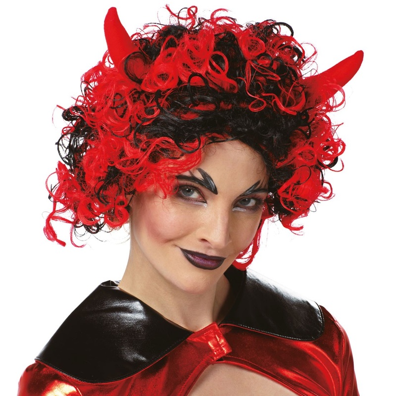 Naughty Devil Curly Wig Black-Red