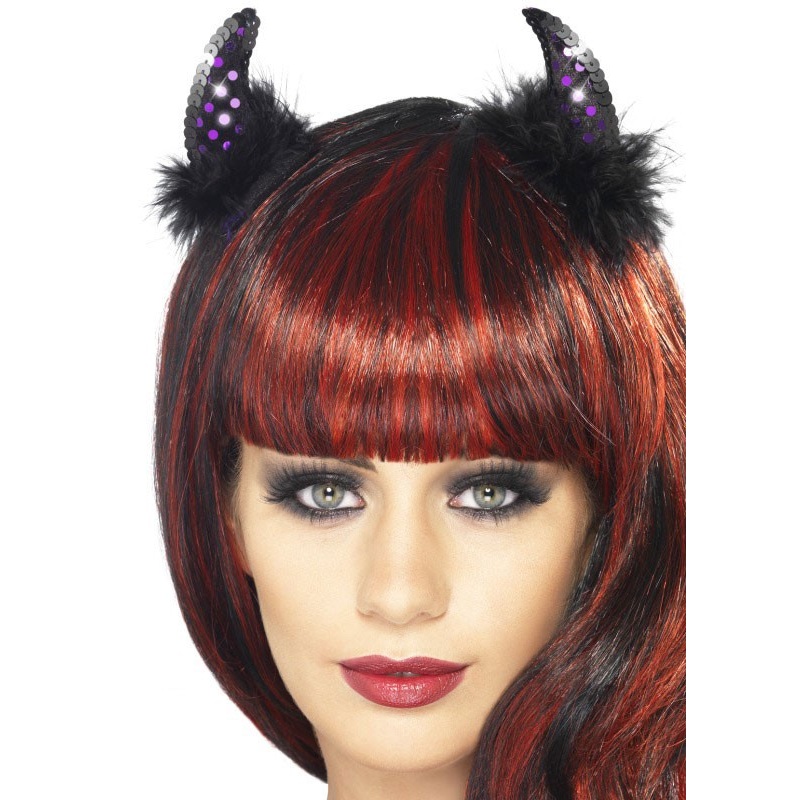 Purple sparkling devil horns with sequins