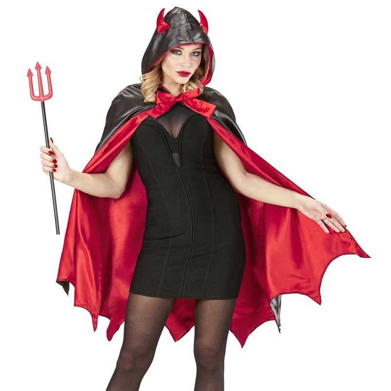 Red and black devil cloak with horned hood