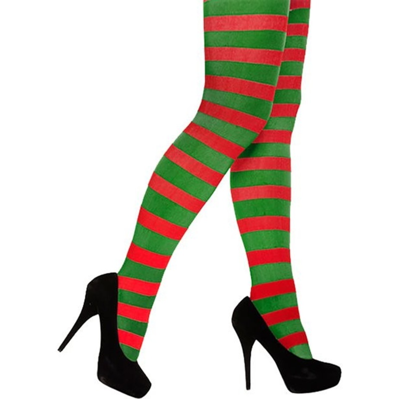 Striped tights red-green for women one size