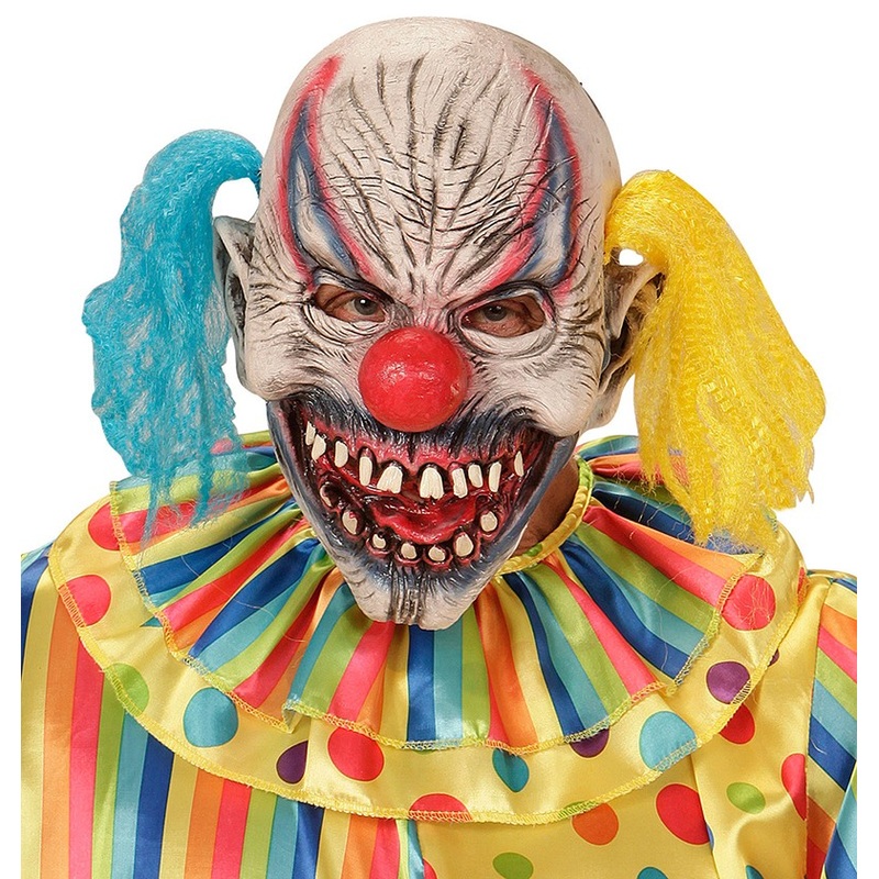 Terrible horror clown mask with pigtails