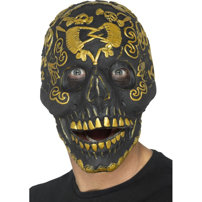 Black skull mask with gold decoration