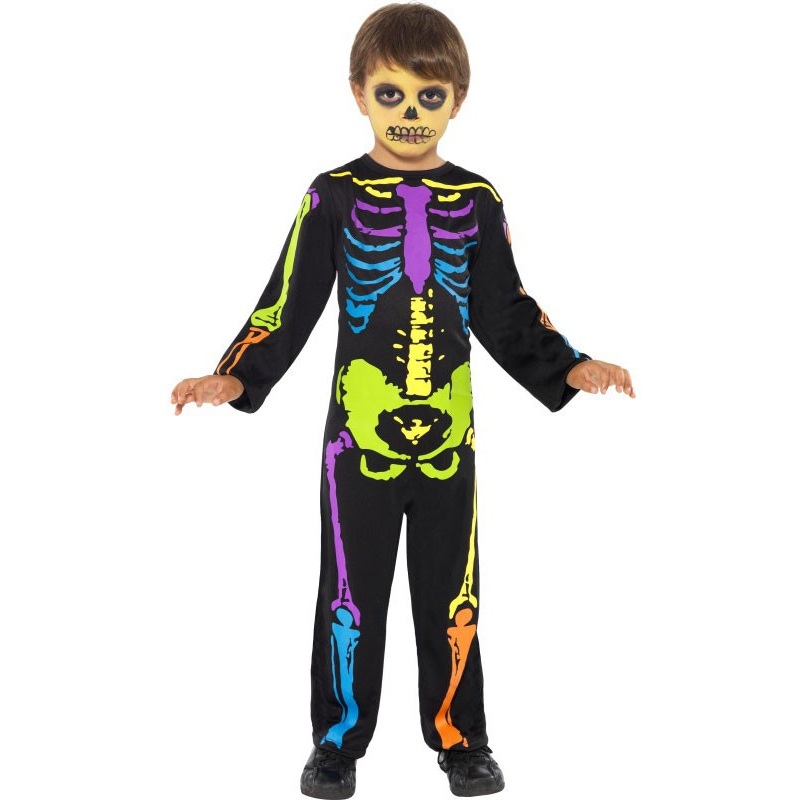 Colorful neon skeleton costume for children