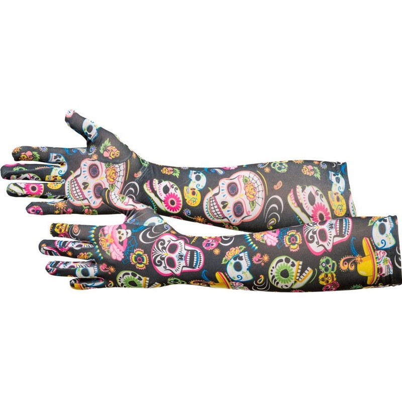 Day of the dead gloves for women 40cm