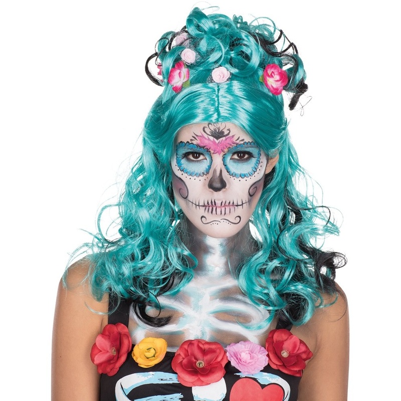 Dia De Los Muertos wig turquoise