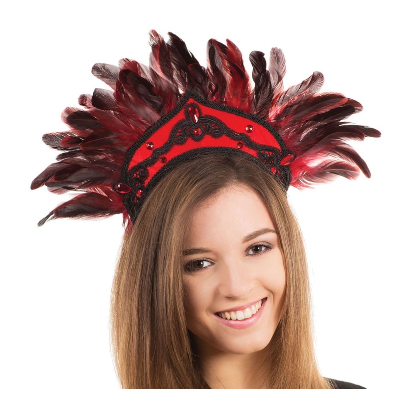 Feathered headband red-black