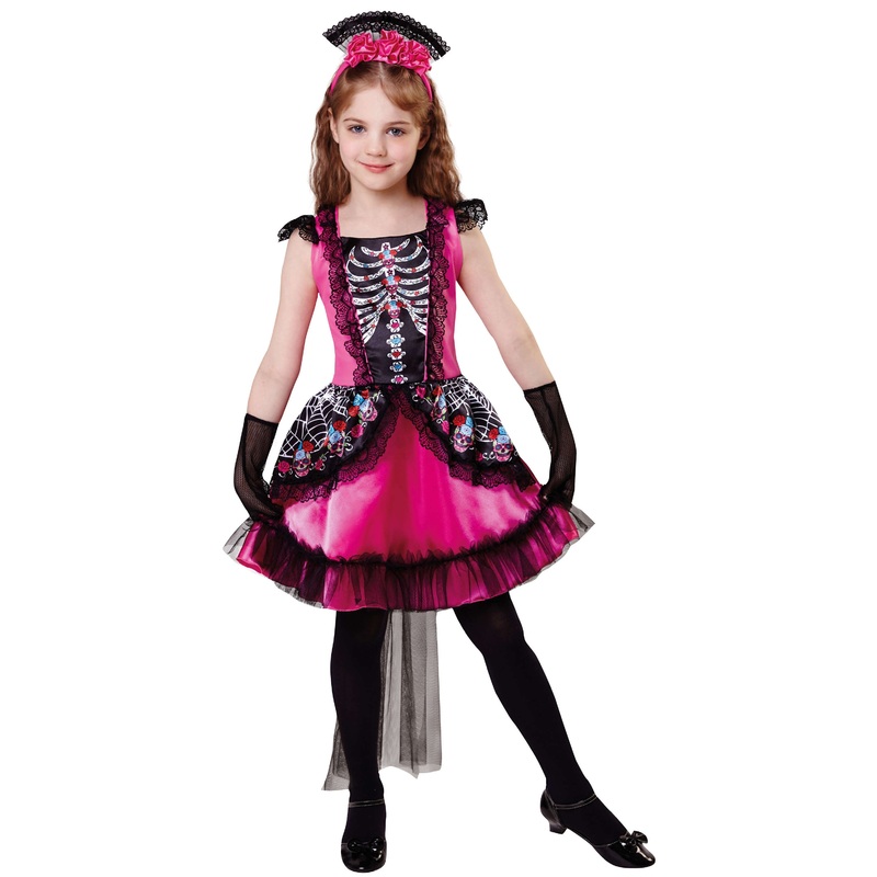 Pink Dia de los Muertos girl costume S