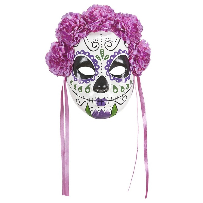 Pink Flowers Dia De Los Muertos Mask