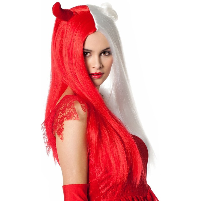 Red and white devil angel wig
