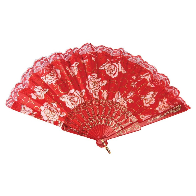 Red roses fan with lace