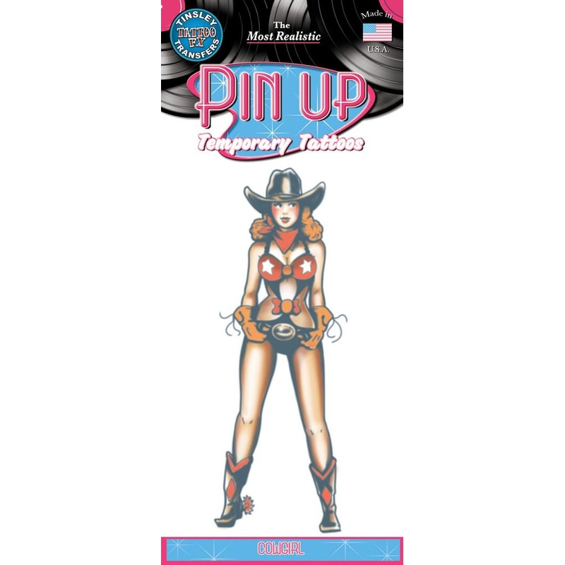 Vintage Pin Up Cowgirl Adhesive Tattoo
