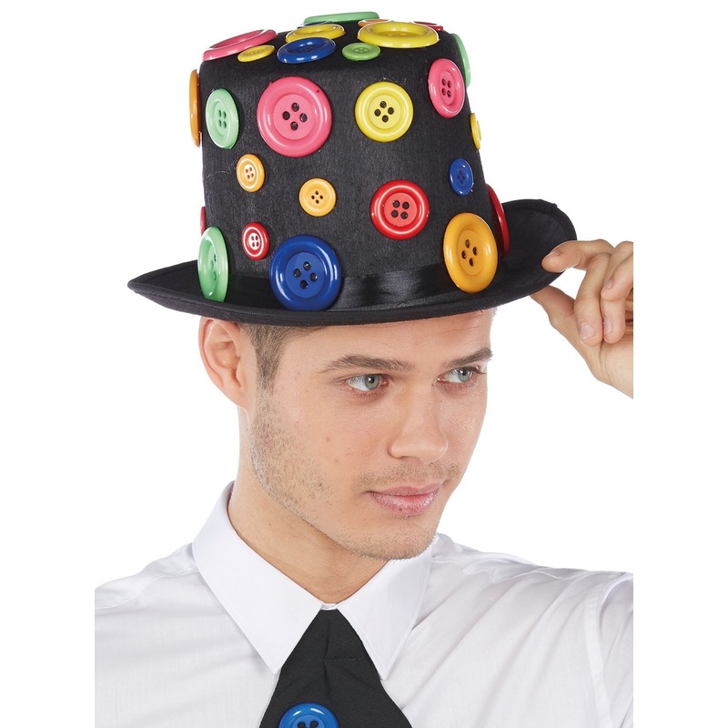 Black top hat with colorful buttons 57
