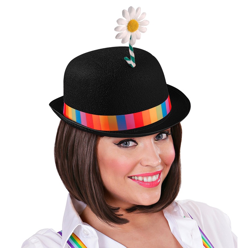 Clowns bowler hat with black flower