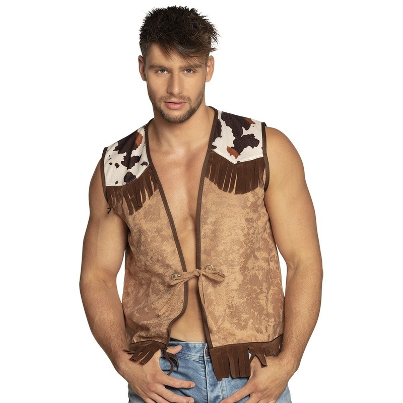 Cow stain fringed vest for men