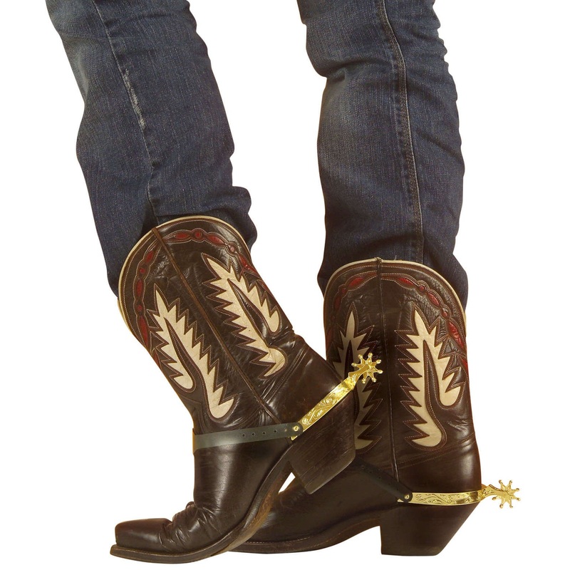 Golden cowboy boots spurs