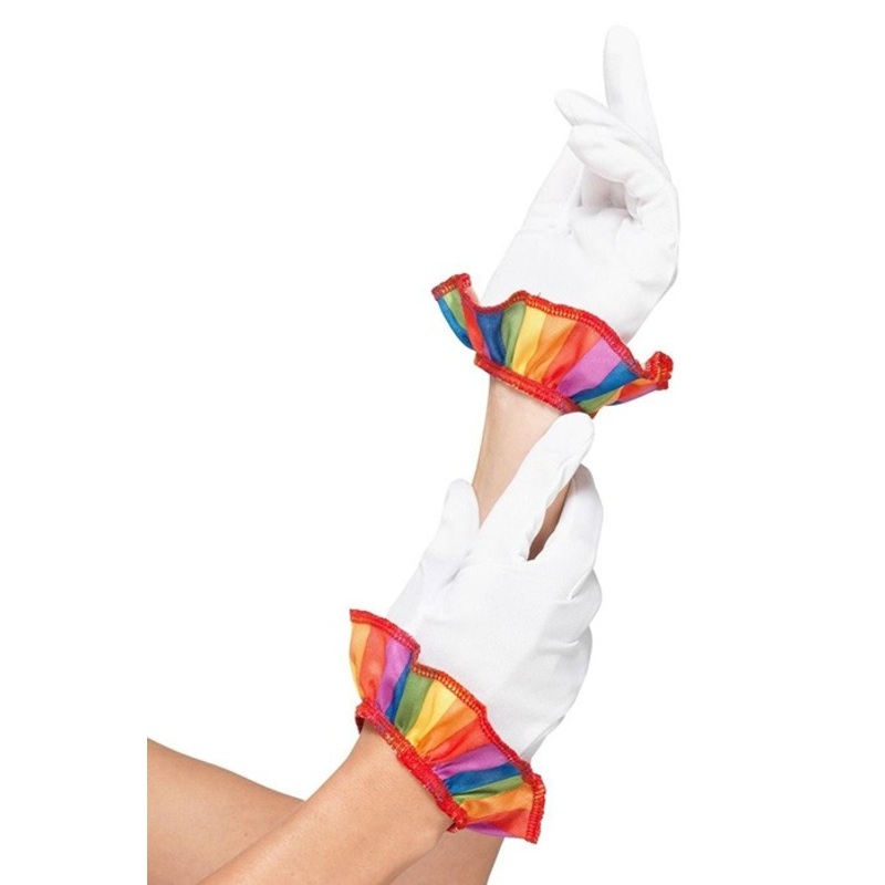 White clown gloves with rainbow hem