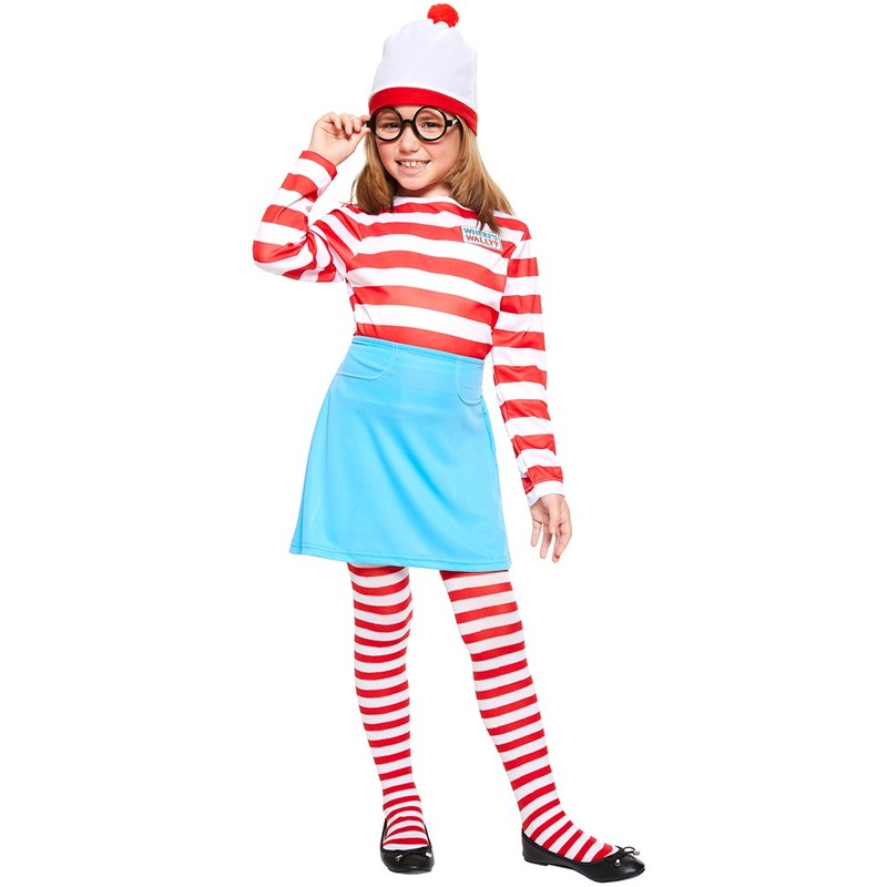 Blue, red and white striped Wenda child costume