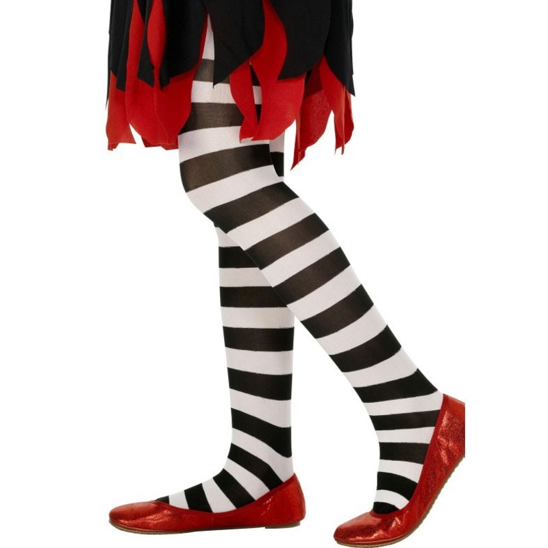Halloween pantyhose witch striped for girls black white