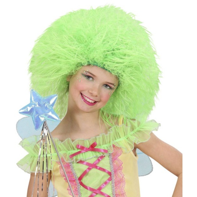 Wild fluffy wig neon green for children