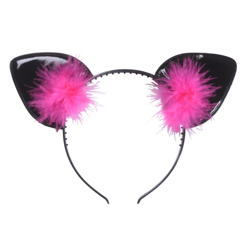 Headband with pink-black feather cat ears