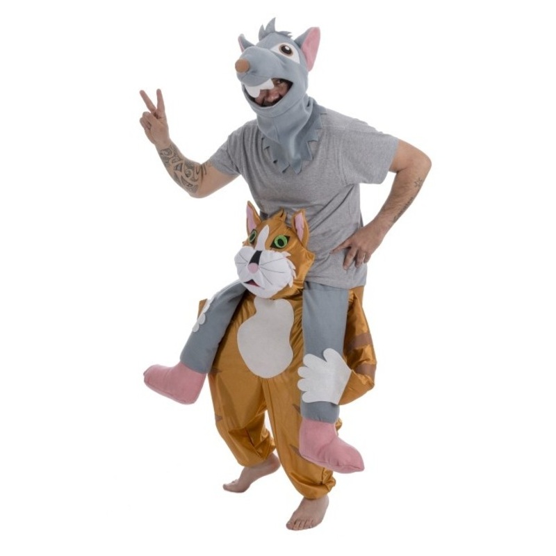 Piggyback costume cat and mouse
