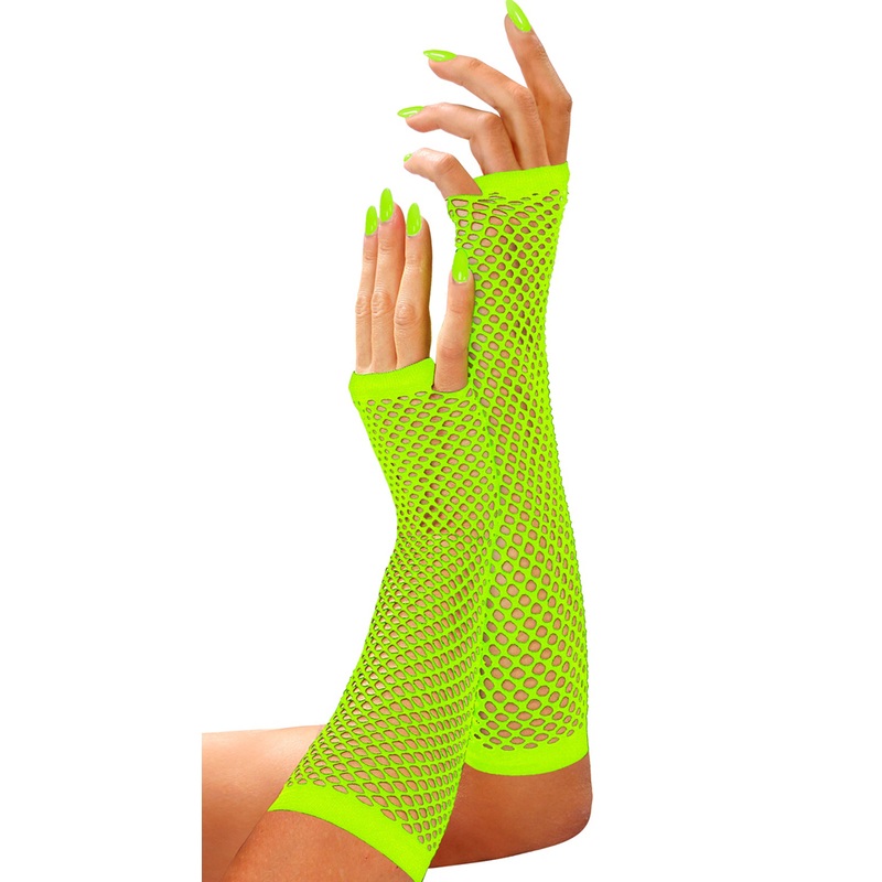 Fishnet gloves fingerless neon-green 33cm