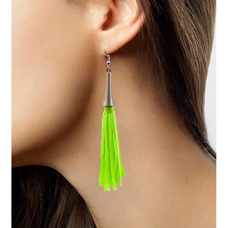 Fringed Earrings Neon Green