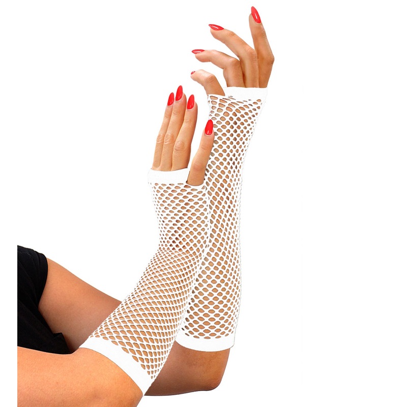 Long fishnet gloves in white