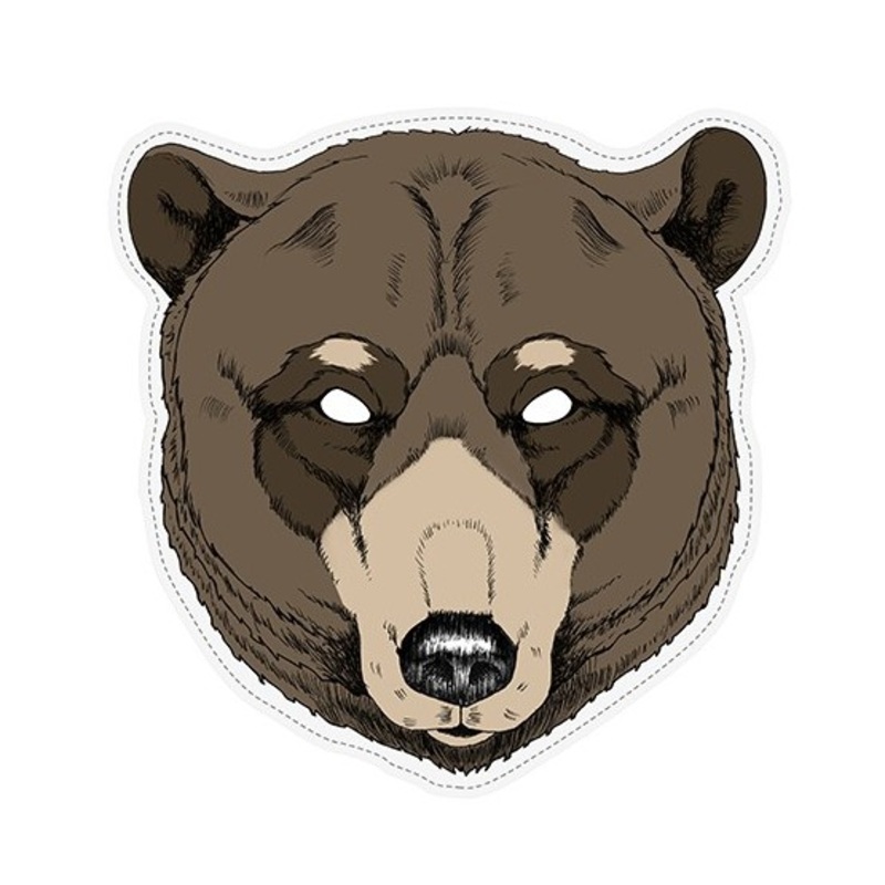 Mask grizzly bear paper with ribbon
