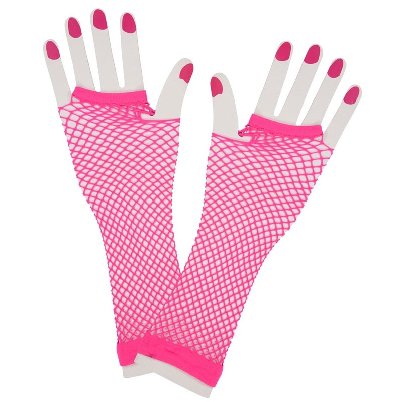 Neon fishnet gloves pink
