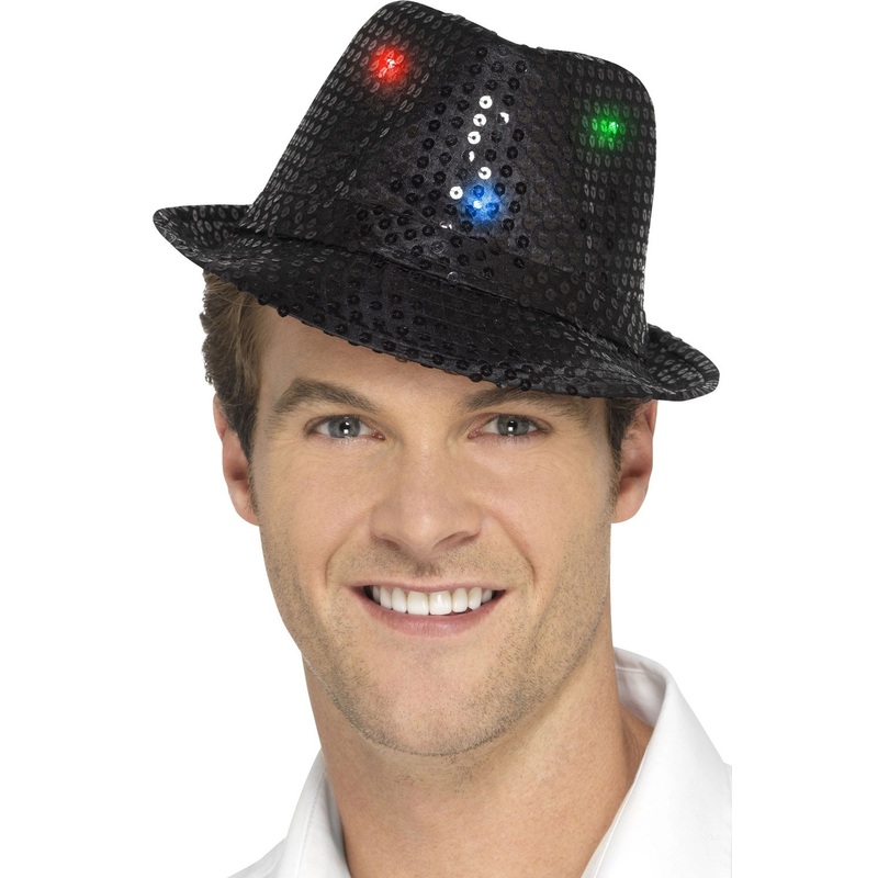 Black sequin hat with LED lights