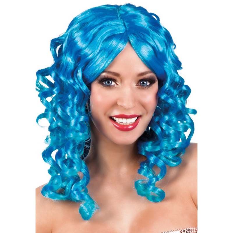 Blue curly cocktail wig