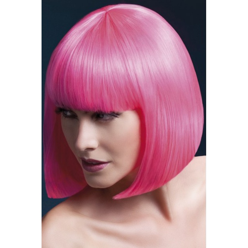 Neon pink bob wig with bangs