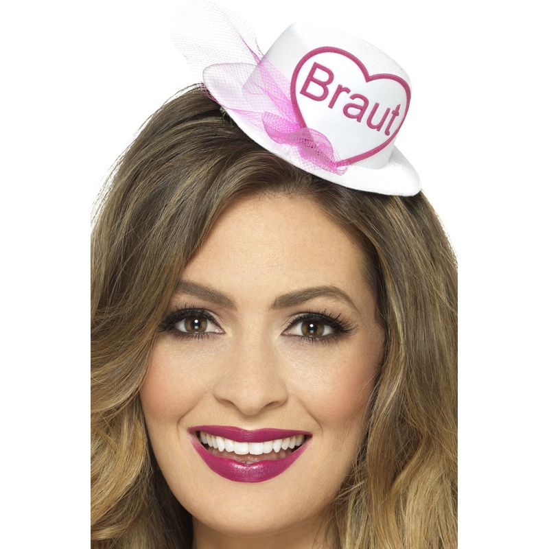 White and pink JGA mini hat bride